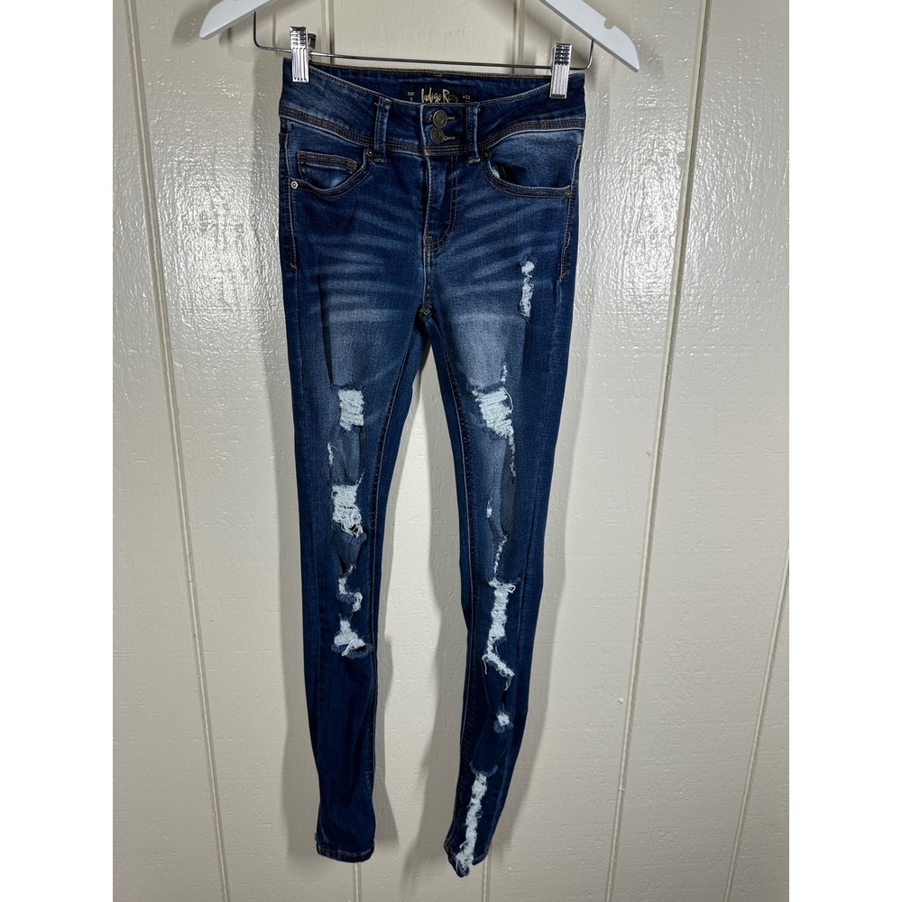 Indigo Rein Jeans Women 0 Blue Skinny Distressed Ripped Denim 7795
